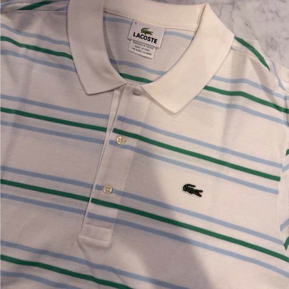 Lacoste Polo with Green and Blue Stripes - Picture 2 of 4